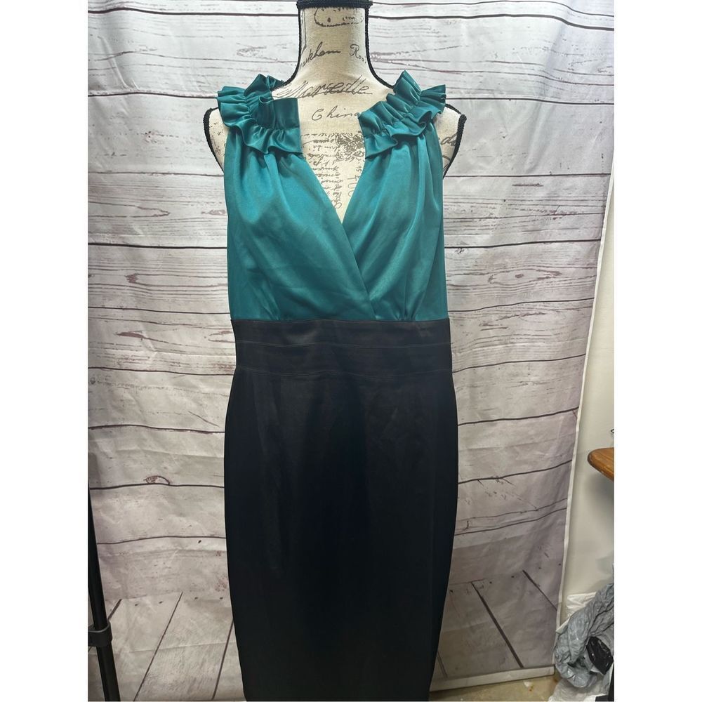 Amanda Lane size 16 black and teal dress (2125)